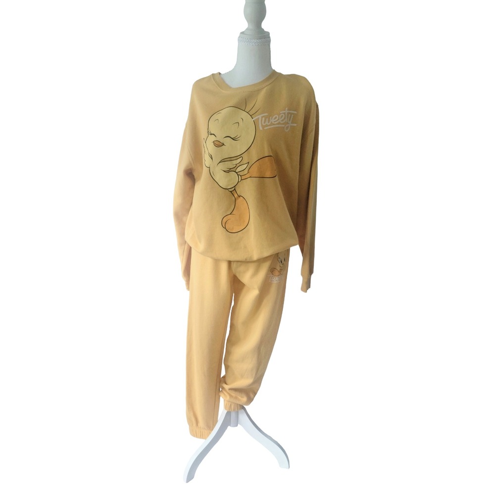 Looney Tunes Tweety 2 Pc Lounge Set Sweatshirt Jogger Pajamas Women's M